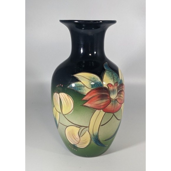 Vintage Hand Painted Tropical Exotic Orchid Floral 8" Flower Vase Art Nouveau - Picture 2 of 9
